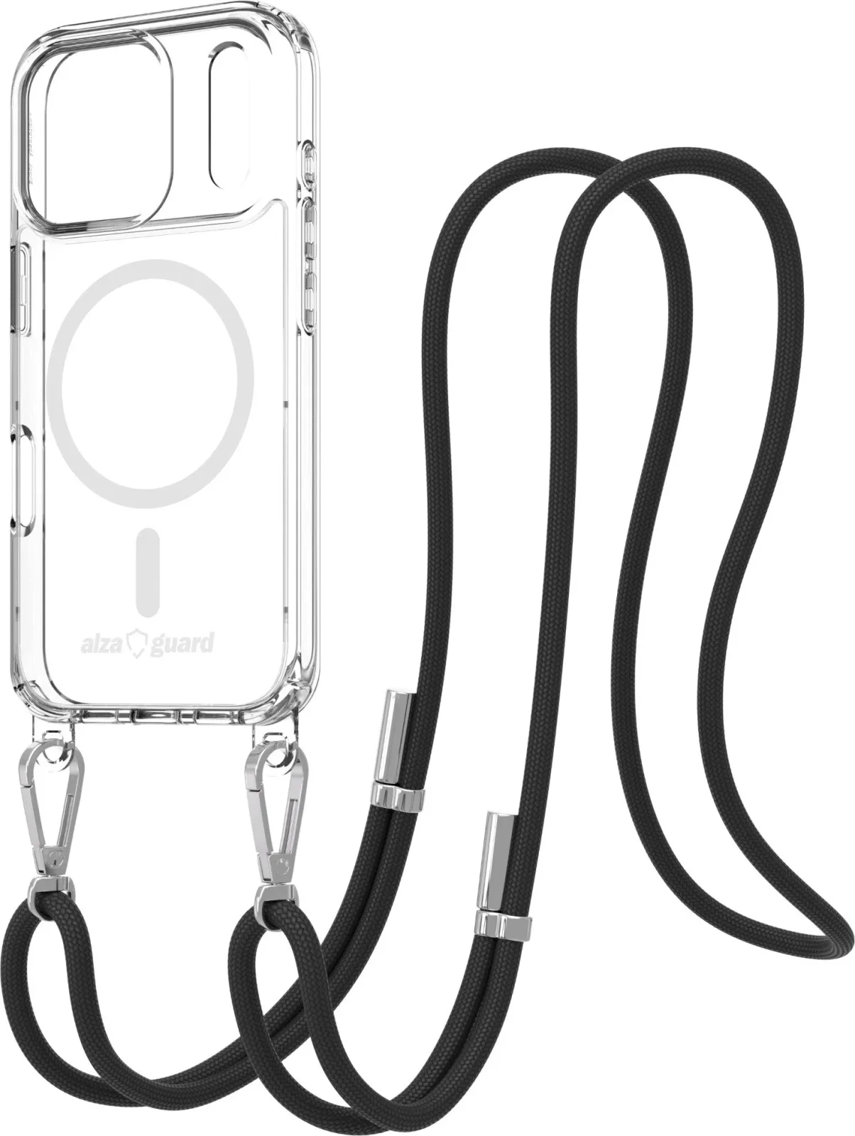 AlzaGuard Luxe Detach Lanyard iPhone 17 Pro fekete MagSafe tok