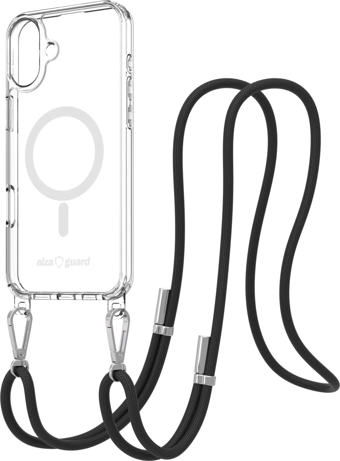 AlzaGuard Luxe Detach Lanyard Case Compatible with MagSafe for iPhone 16 Plus fekete tok