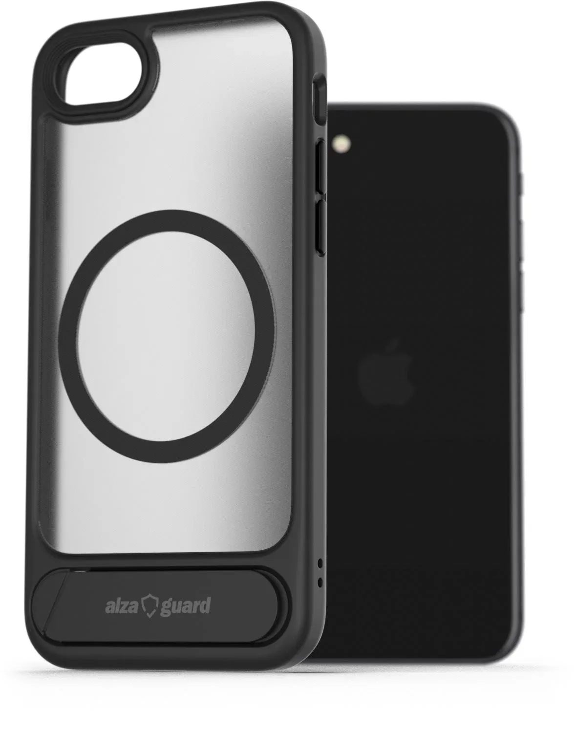 AlzaGuard Matte Case with Stand Compatible with MagSafe for iPhone 7 / 8 / SE 2020 / SE 2022 fekete tok