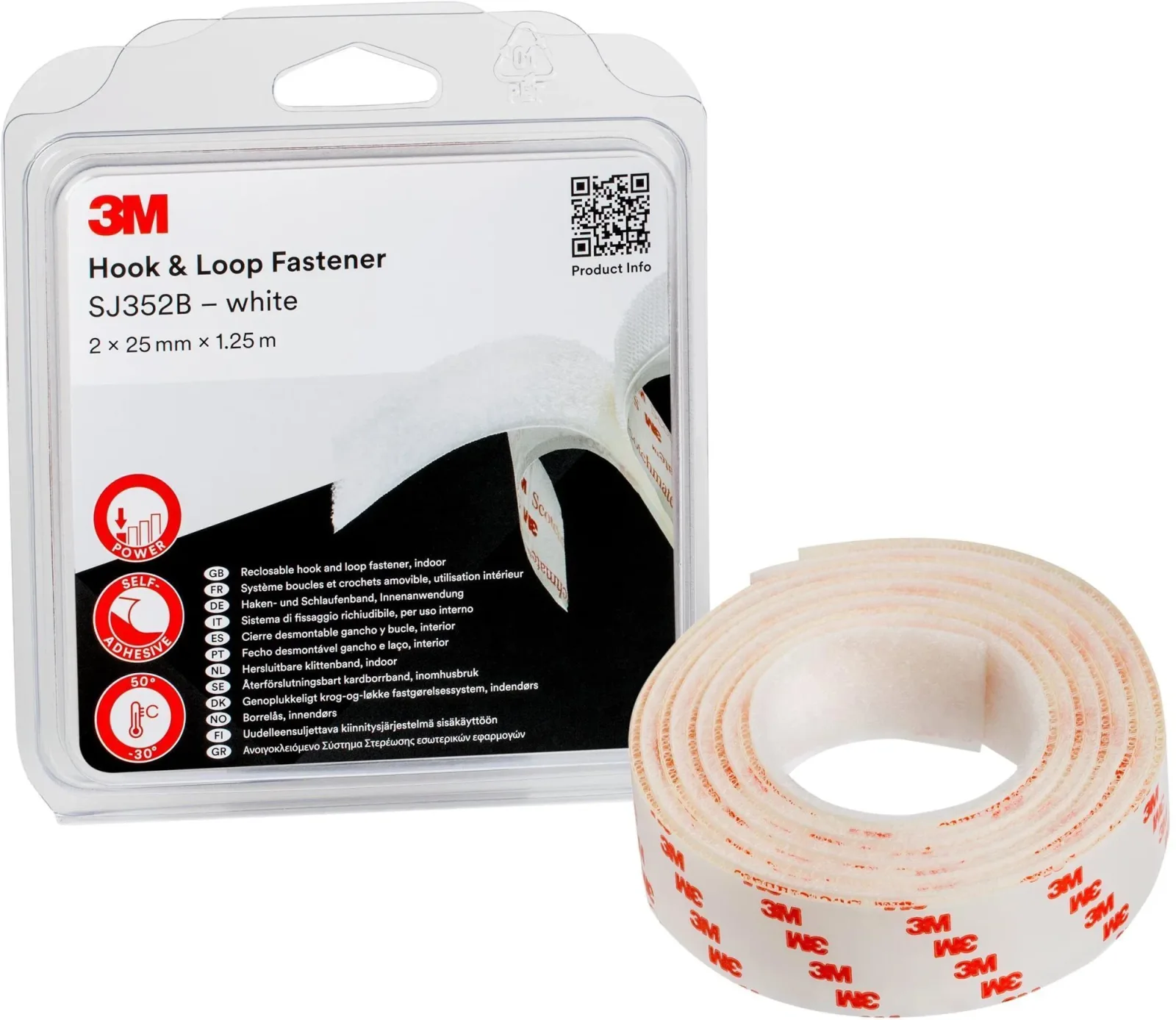 3M™ Hook & Loop™ tépőzáras rögzítő SJ352BWT, átlátszó, 2 x 25 mm x 1,25 m bliszter csomagolásban