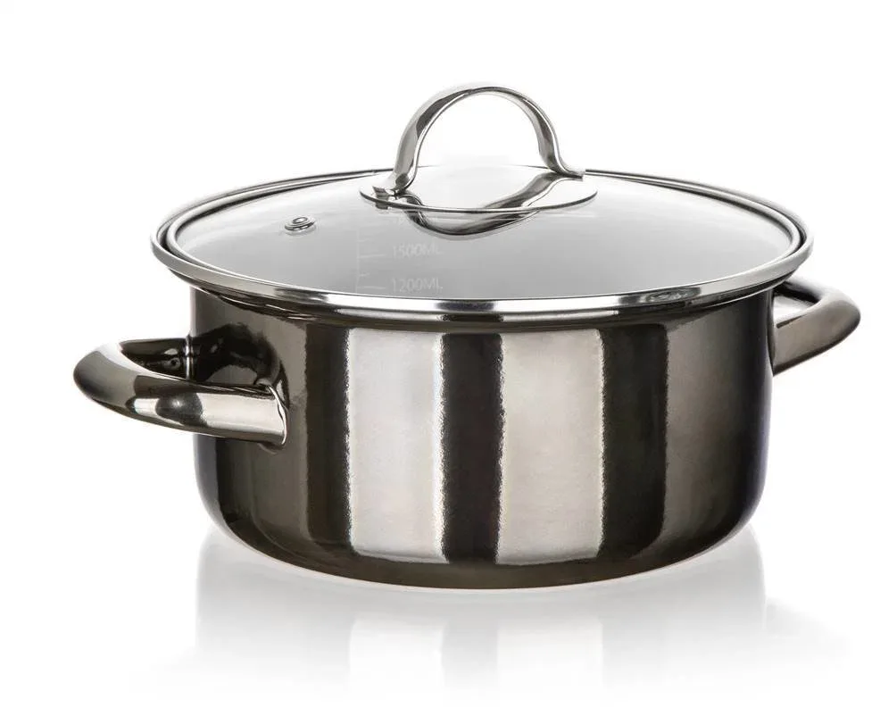 BANQUET METALLIC Black zománcozott, 20 cm 2 l, fedővel