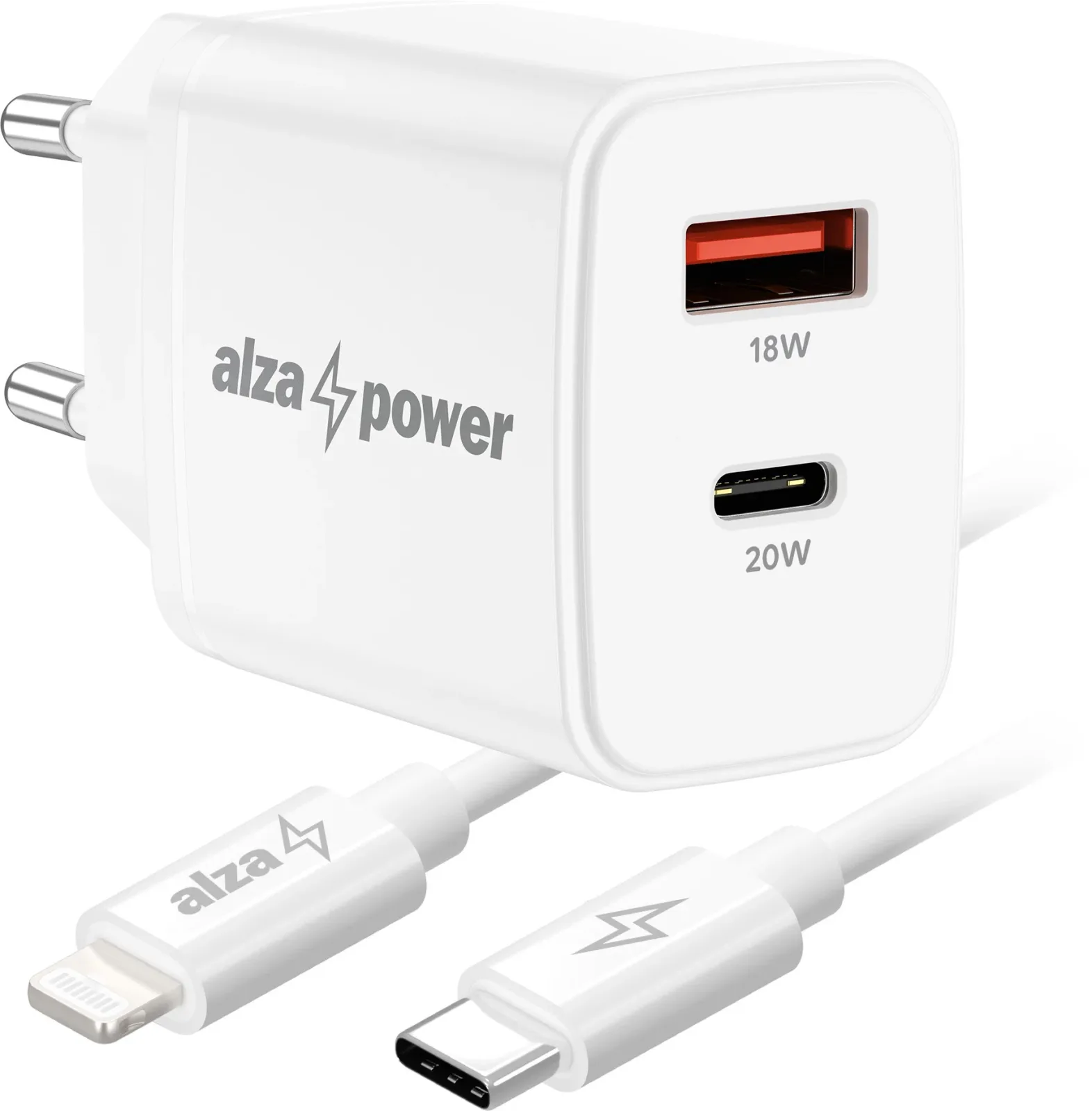 AlzaPower A101CA Fast Charge 20 W fehér + Core Lightning MFi 1 m, fehér