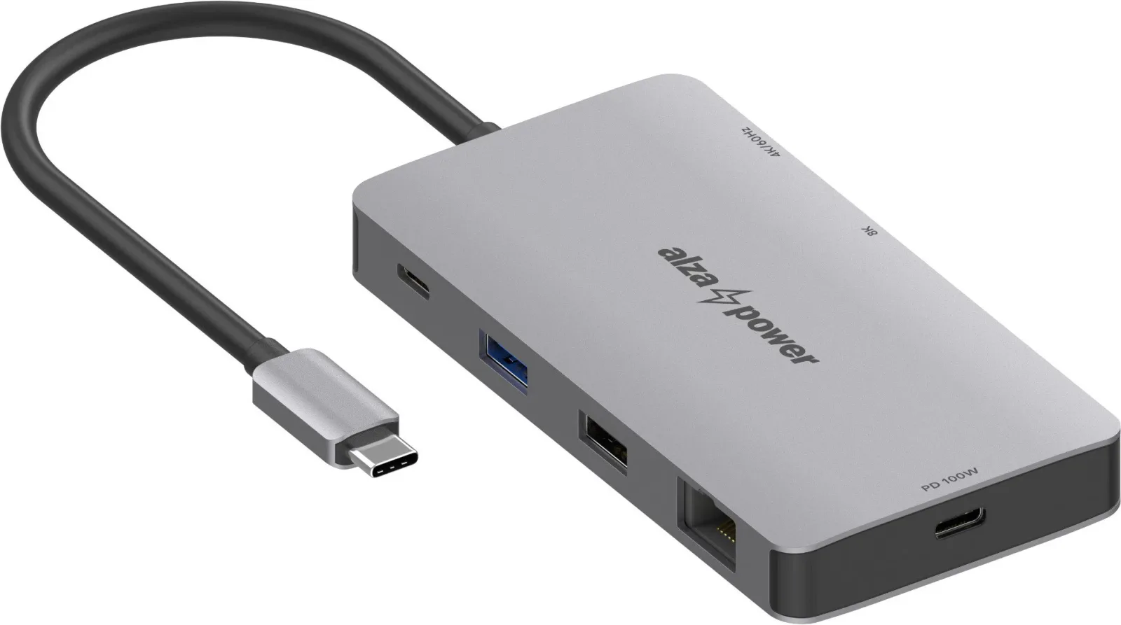 AlzaPower Metal USB-C Dock Station 9in1 Dual Screen 8K - asztroszürke