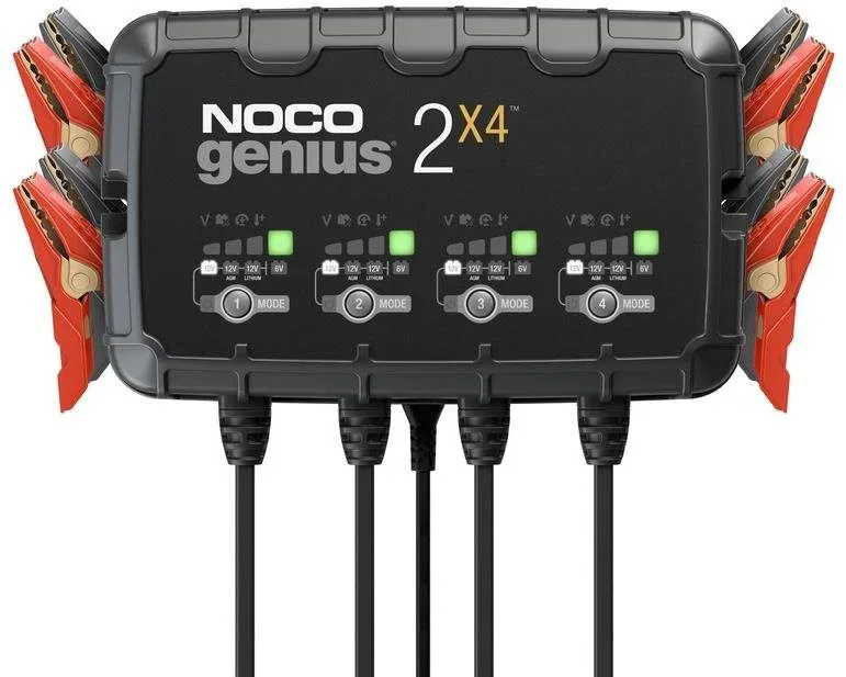 NOCO Töltő 4 akkumulátor töltéséhez, 2× 4, 6 / 12 V, 2-40 Ah, 2 A