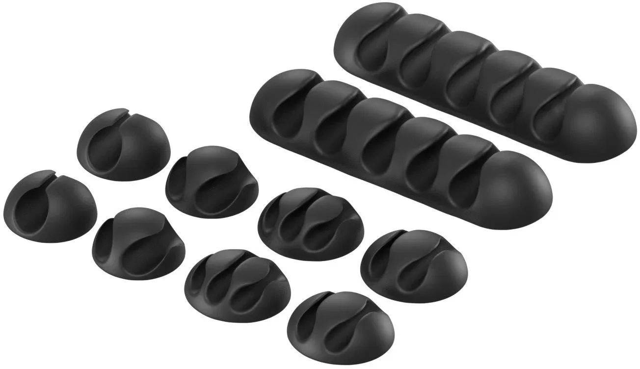 AlzaPower Cable Clips Mix, 10 db, fekete