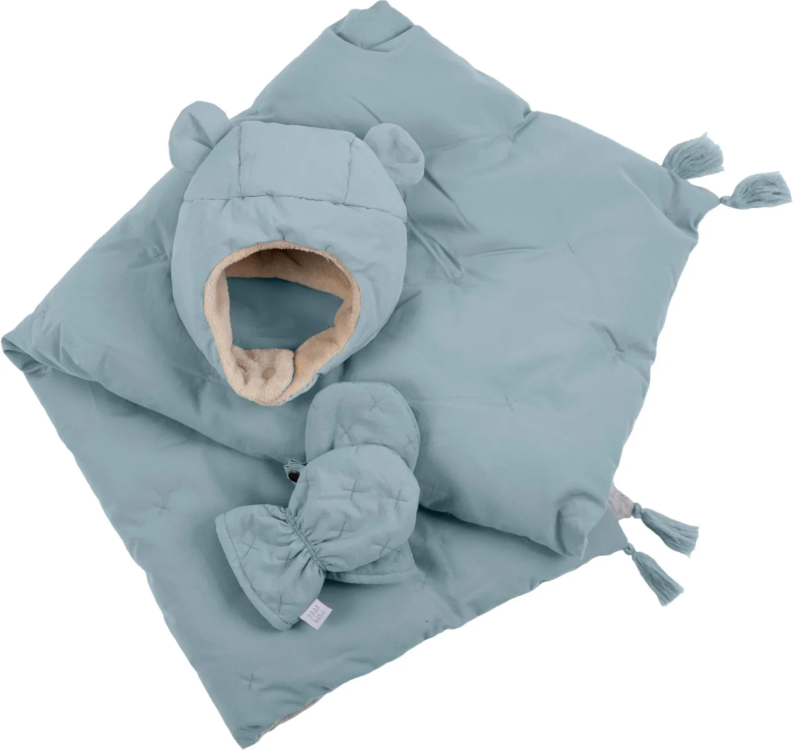7AM Enfant készlet AIRY BLUE (6-12 hó.) - sapka, kesztyű, takaró