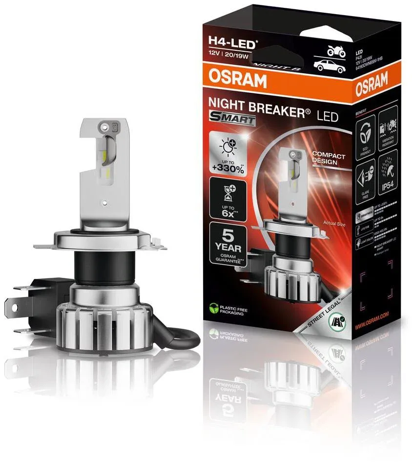 OSRAM NIGHT BREAKER LED SMART H4, motorkerékpárokhoz, +330%-kal több fényerő