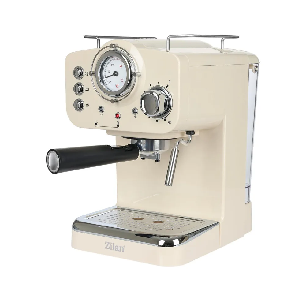 Zilan ZLN2992 retró eszpresszó kávéfőző, 1100 W, 15 bar, 1,25 liter kapacitás, tejhabosító, bézs