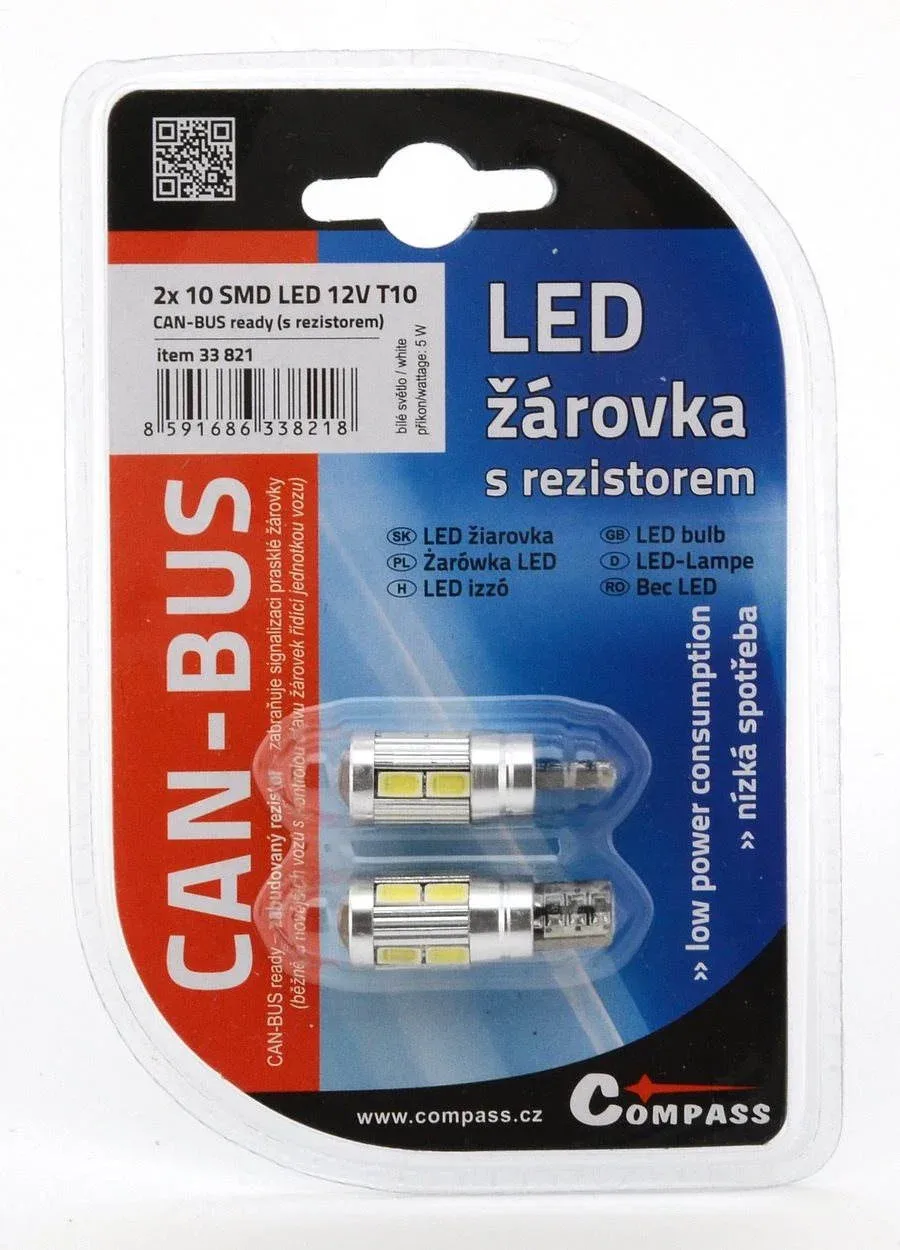 COMPASS 10 SMD LED 3chips 12V T10, 2 darab