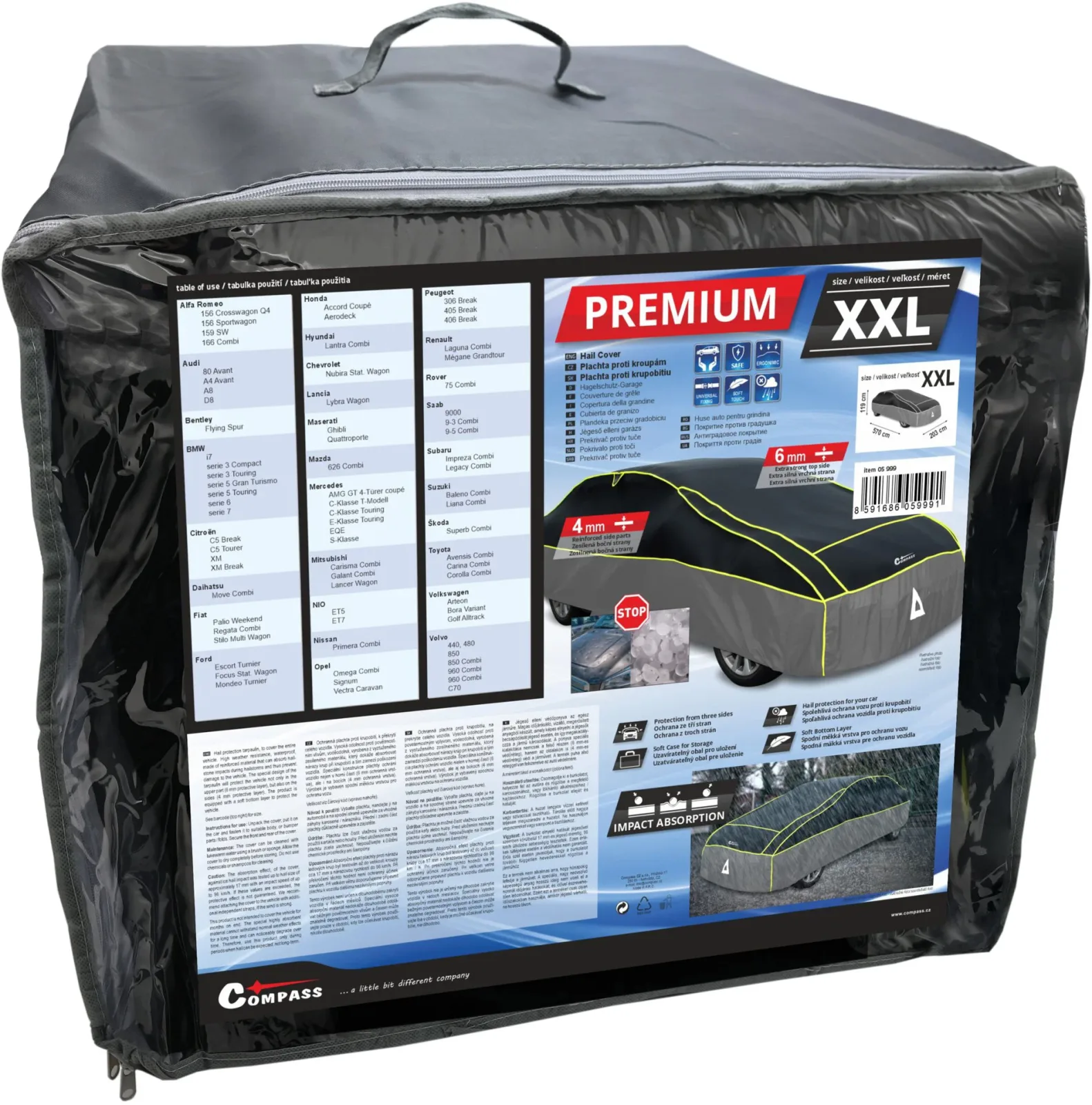 COMPASS Premium jégeső elleni védőponyva XXL 570 × 203 × 119 cm