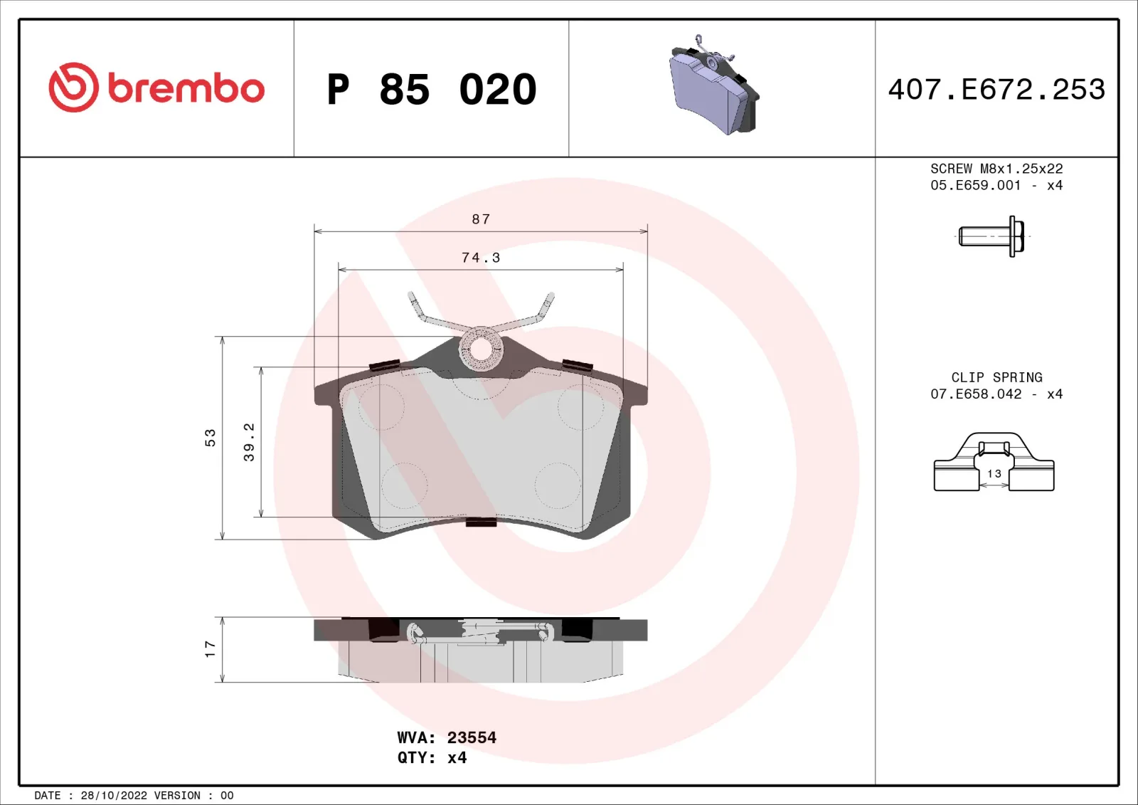 BREMBO Brake pad set P 85 020