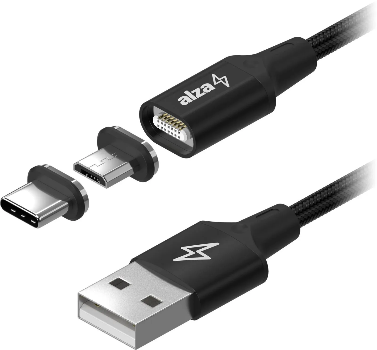 AlzaPower MagCore 2in1 USB-A to Micro USB/USB-C 1m, fekete