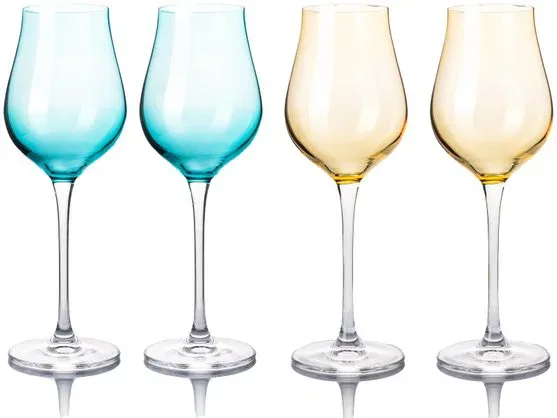 B.BOHEMIAN DION prosecco / pezsgőspohár szett - 250 ml, Mix Blue and Yellow, 4 db