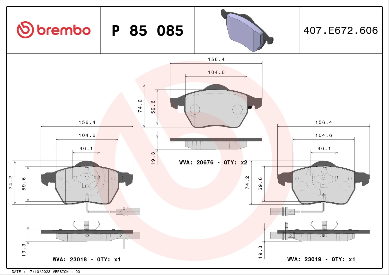 BREMBO Brake pad set P 85 085
