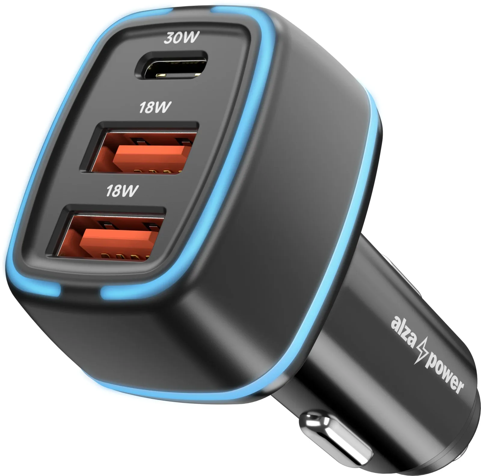 AlzaPower Car Charger P220 USB-A + USB-C Power Delivery 30W - fekete
