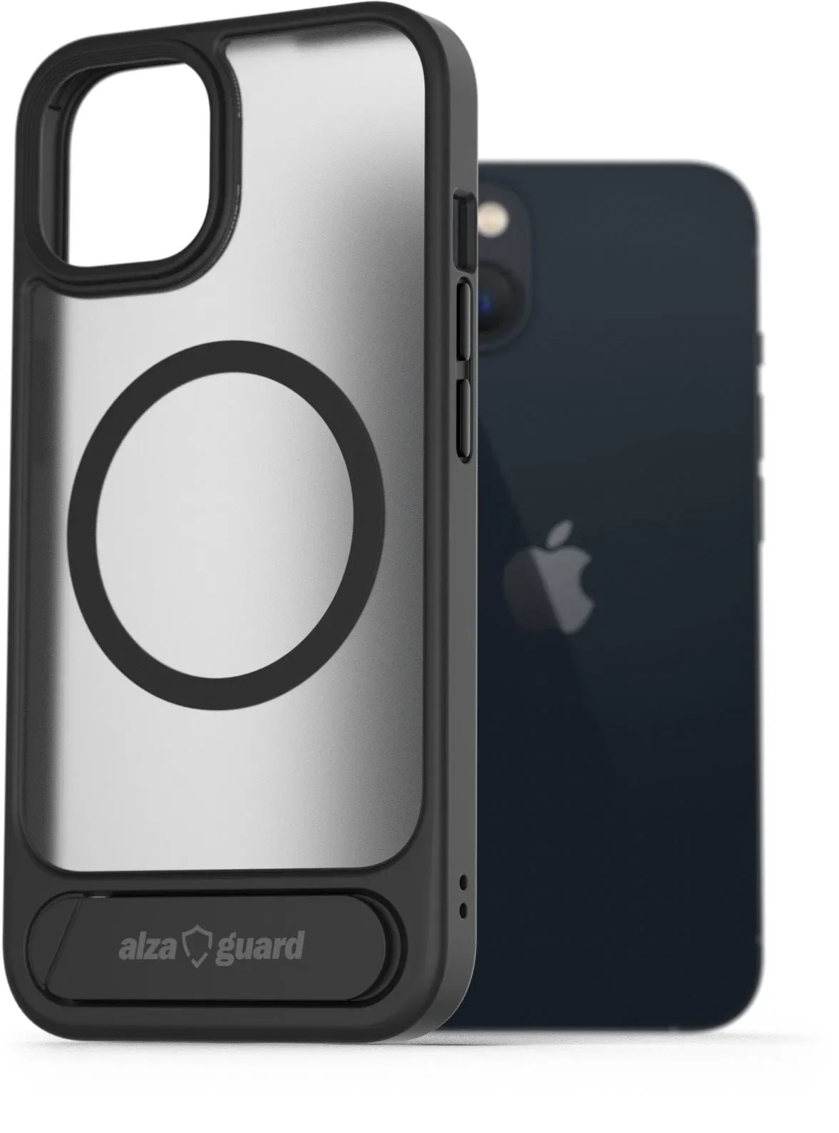 AlzaGuard Matte Case with Stand Compatible with MagSafe for iPhone 13 fekete tok