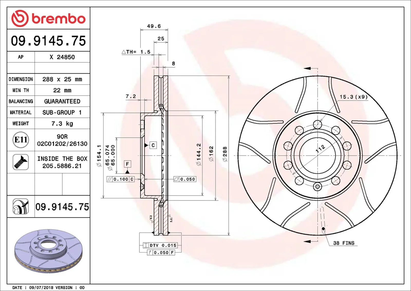 BREMBO - OC2 288 BREMBO MAX 09.9145.75, szett, 2 db