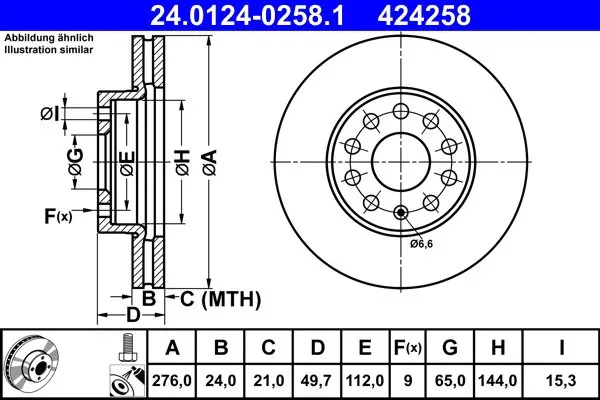 ATE - OC3 276MM ATE 24.0124-0258.1, szett, 2 db