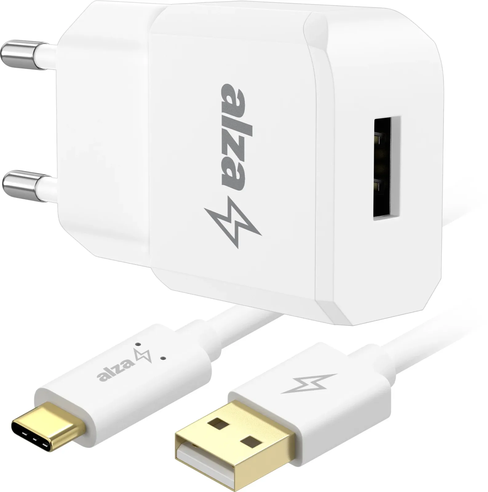 AlzaPower Smart Charger 2.1 A fehér + Core USB-C 2.0 1 m, fehér