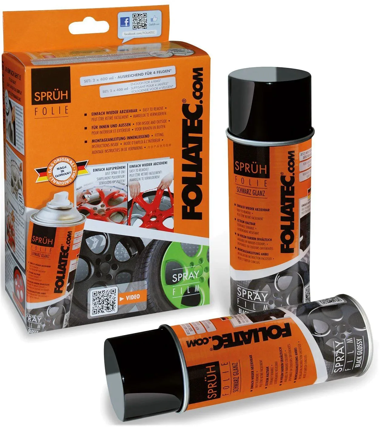 Foliatec fólia - spray - fekete matt 2x 400 ml