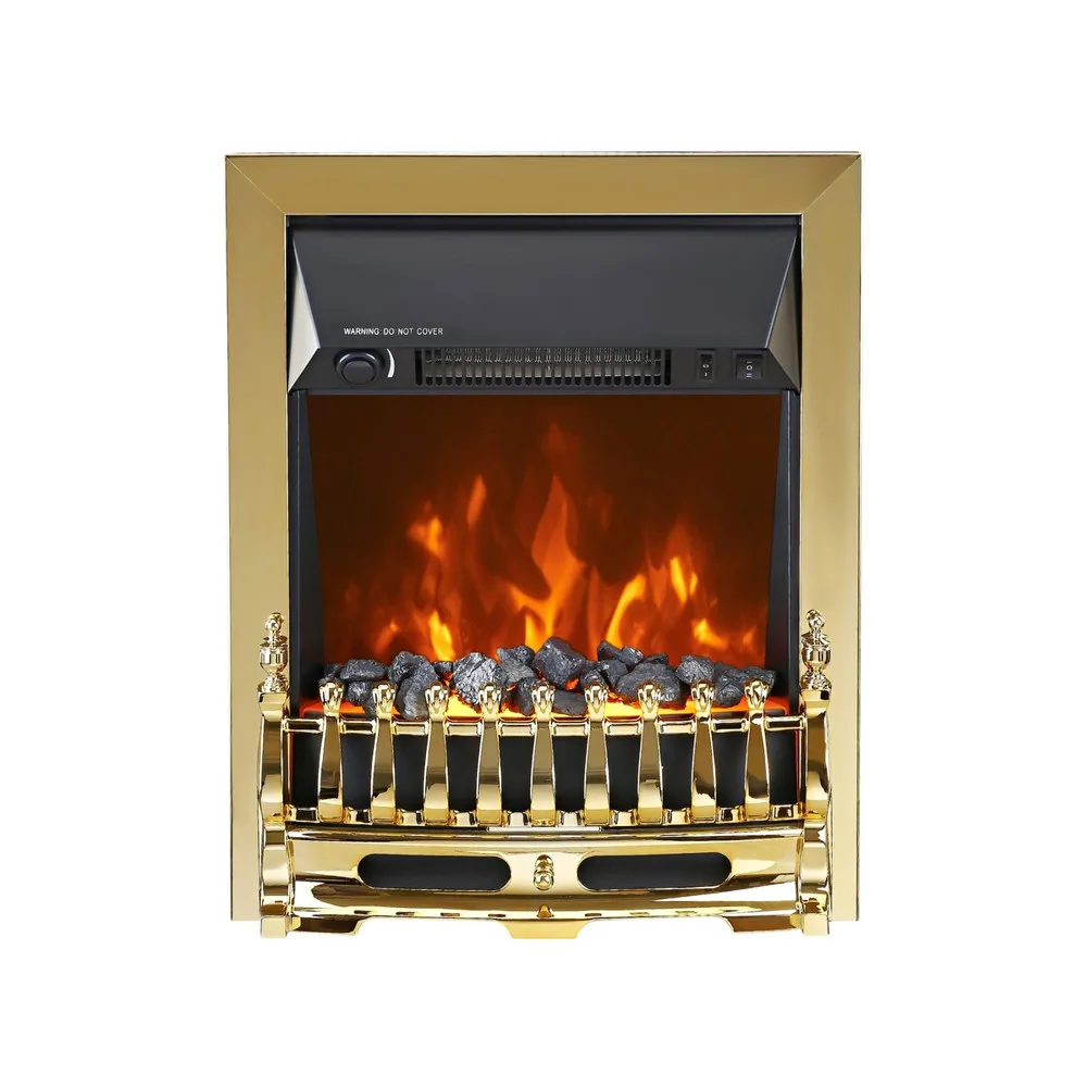 HOME FKK25G szabadon álló elektromos látványkandalló, max. 2000 W, LED lángeffekt, 2 fokozat, mechanikus vezérlés, arany díszítés