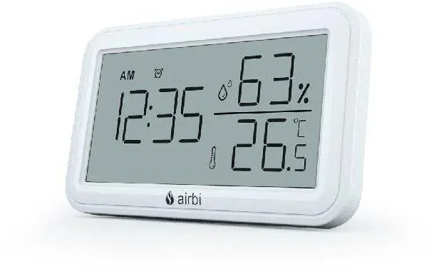 Airbi INDOOR - Szobahőmérő és páratartalom-mérő órával - fehér