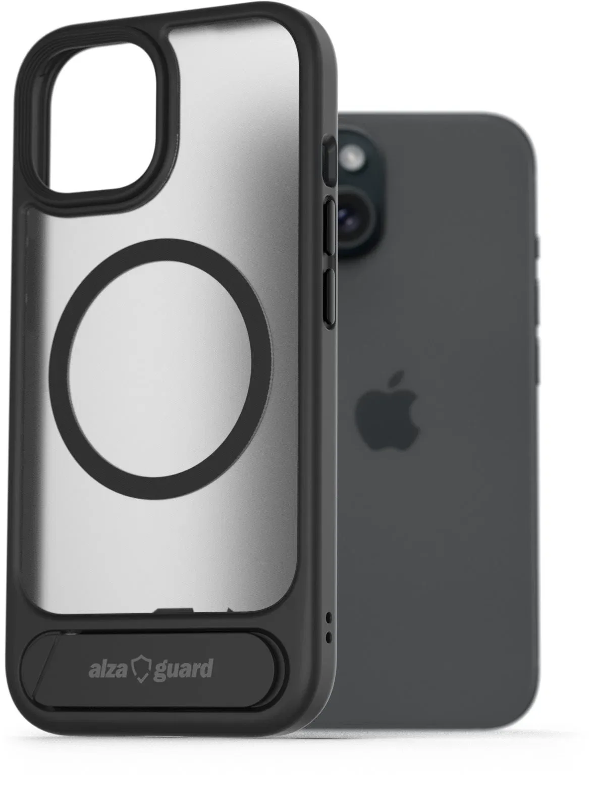 AlzaGuard Matte Case with Stand Compatible with MagSafe for iPhone 15 fekete tok