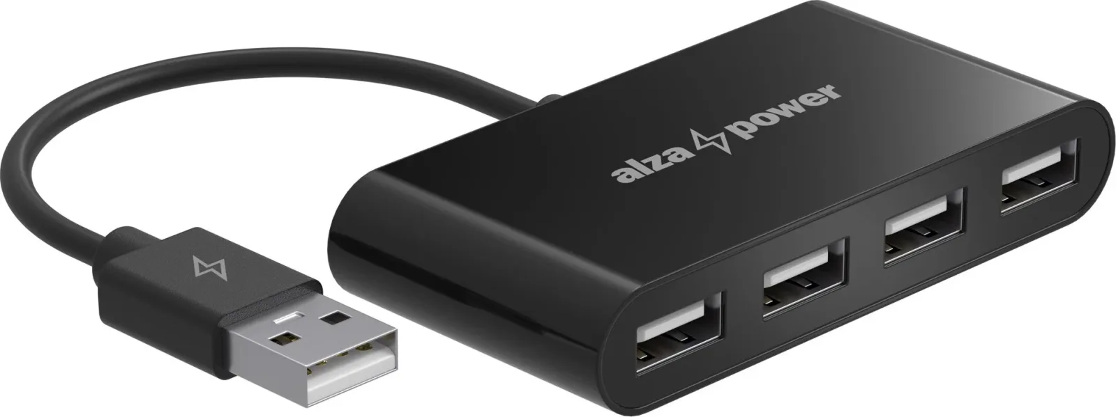 AlzaPower USB Hub USB-A (M) to 4× USB-A 2.0 (F), fekete
