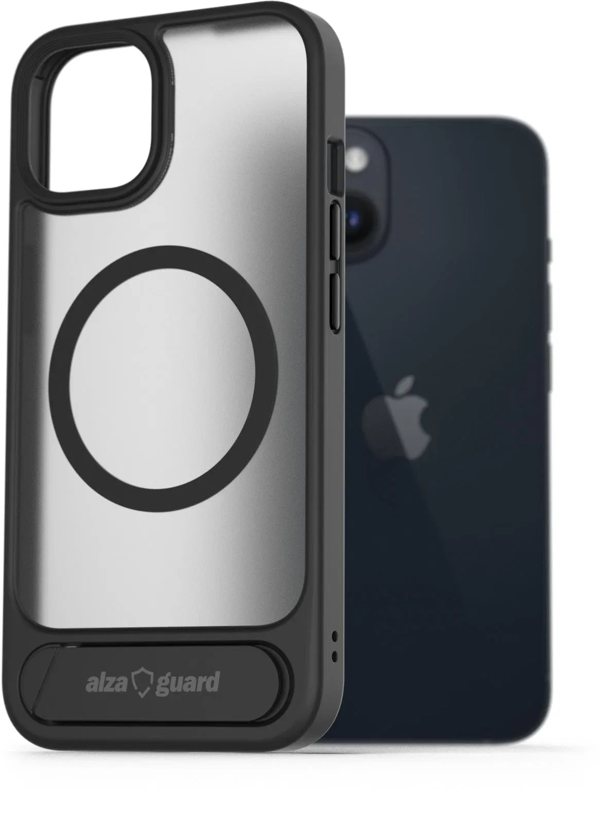 AlzaGuard Matte Case with Stand Compatible with MagSafe for iPhone 14 fekete tok
