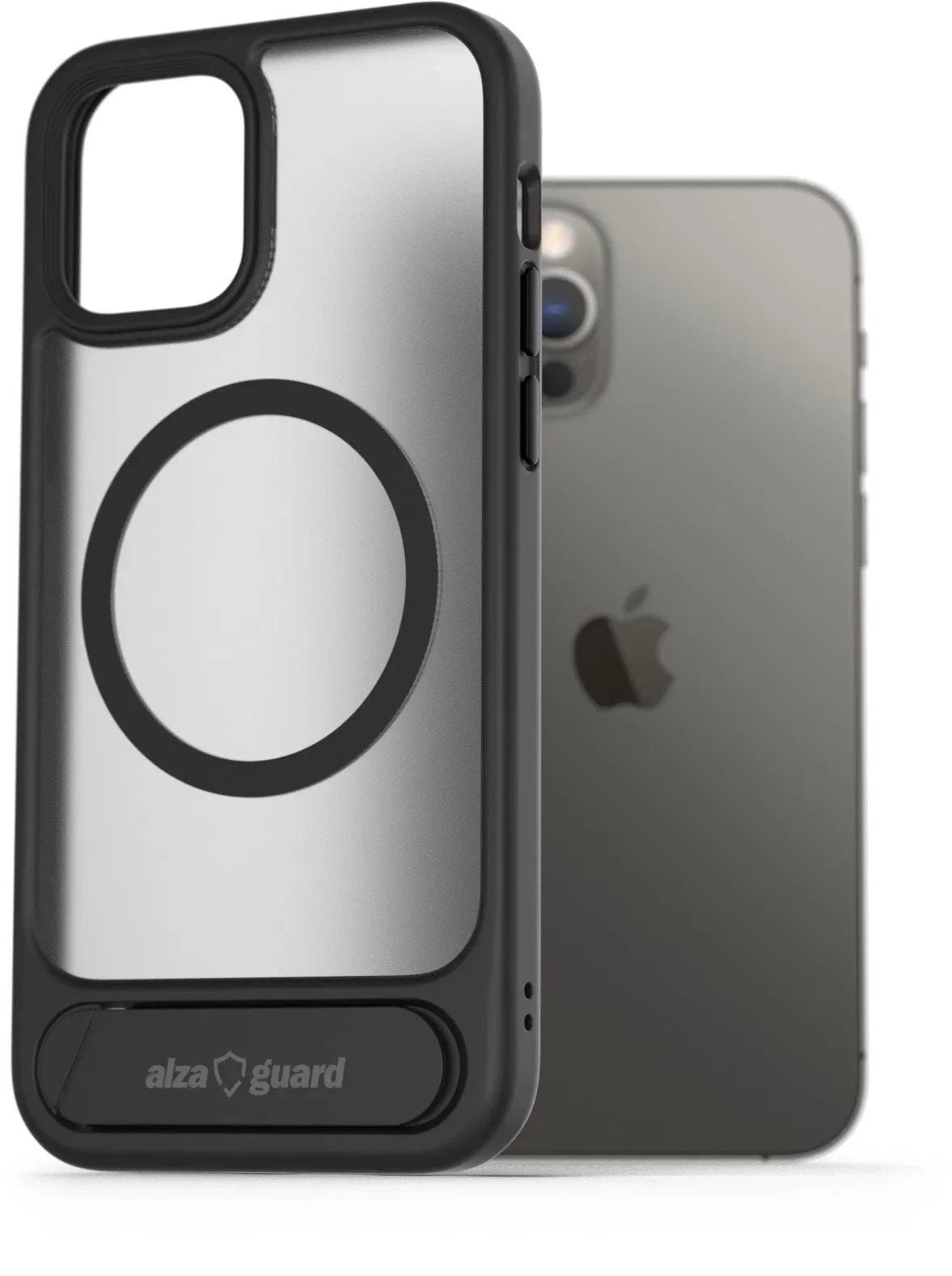 AlzaGuard Matte Case with Stand Compatible with MagSafe for iPhone 12 / 12 Pro fekete tok