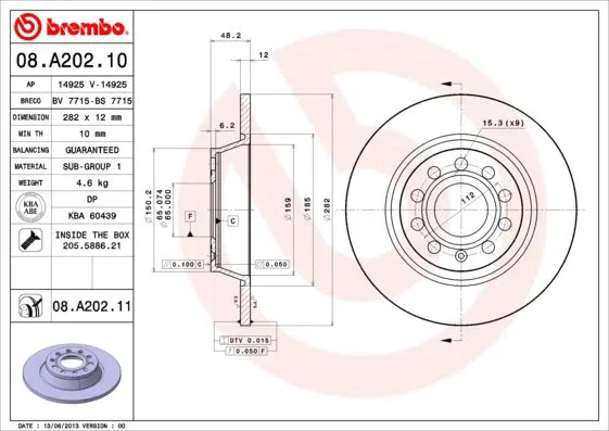 BREMBO - OC2/SUP2 286 HÁTSÓ 08.A202.11, szett, 2 db