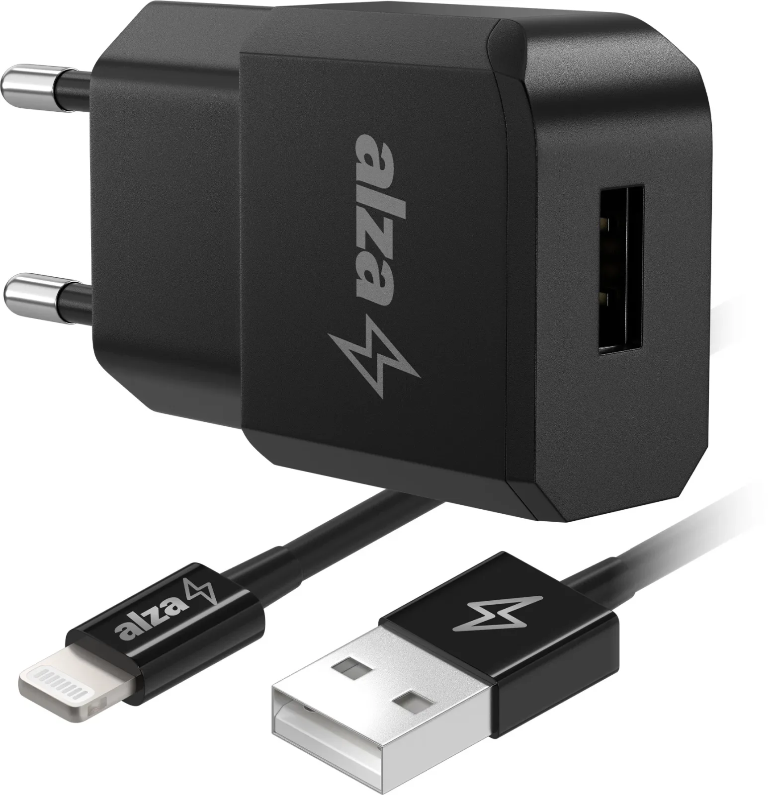 AlzaPower Smart Charger 2.1 A fekete + Core Lightning MFi (C189) 1 m, fekete