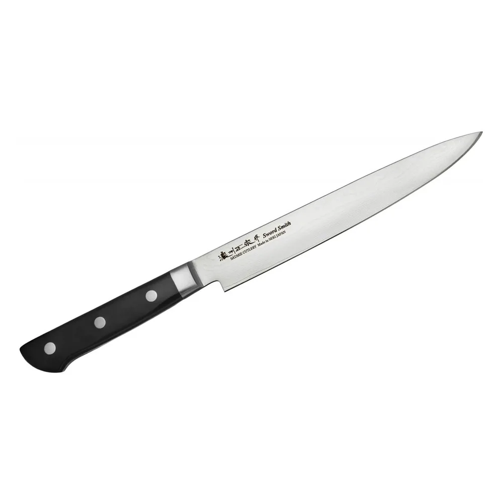 Satake 805-551 Daichi japán damaszk szeletelő kés, 20 cm penge hossz, damaszk acél, pakka fa markolat