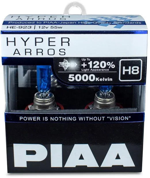 PIAA Hyper Arros 5000K H8 + 120% ragyogó fehér fény, 5000K színhőmérséklet, 2 db