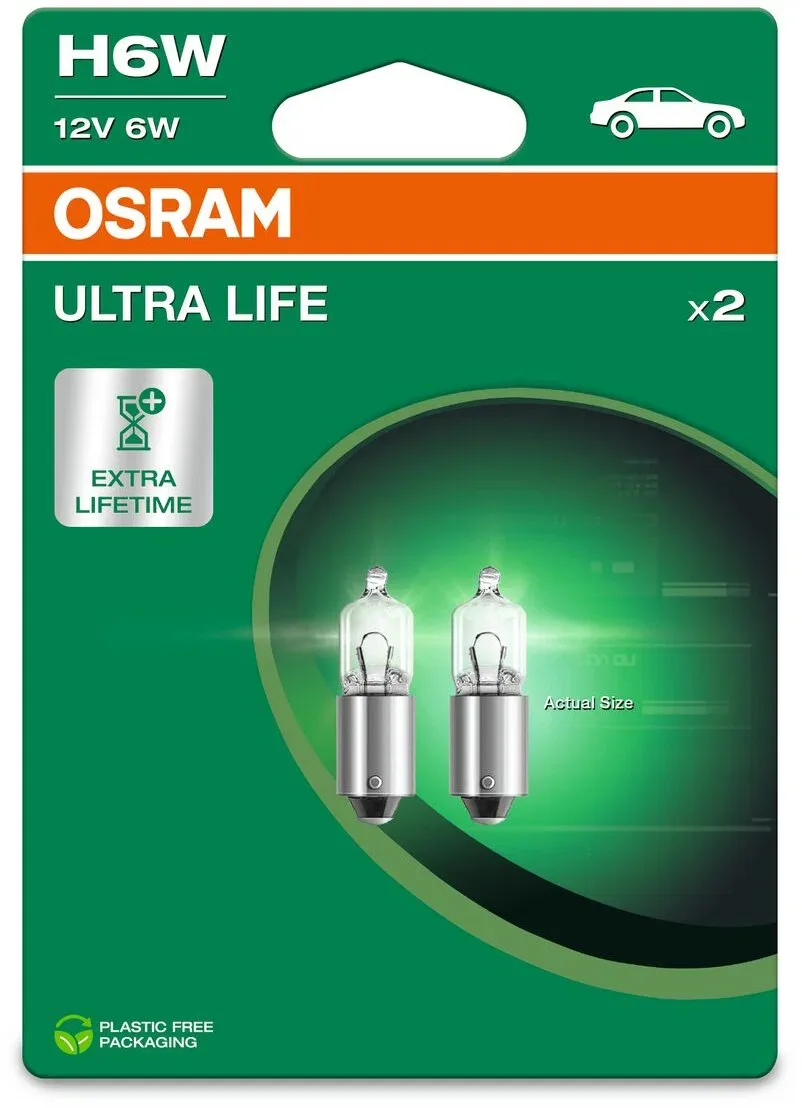 Osram Ultralife H6W, 12 V, 6 W, BAX9s, 2 db