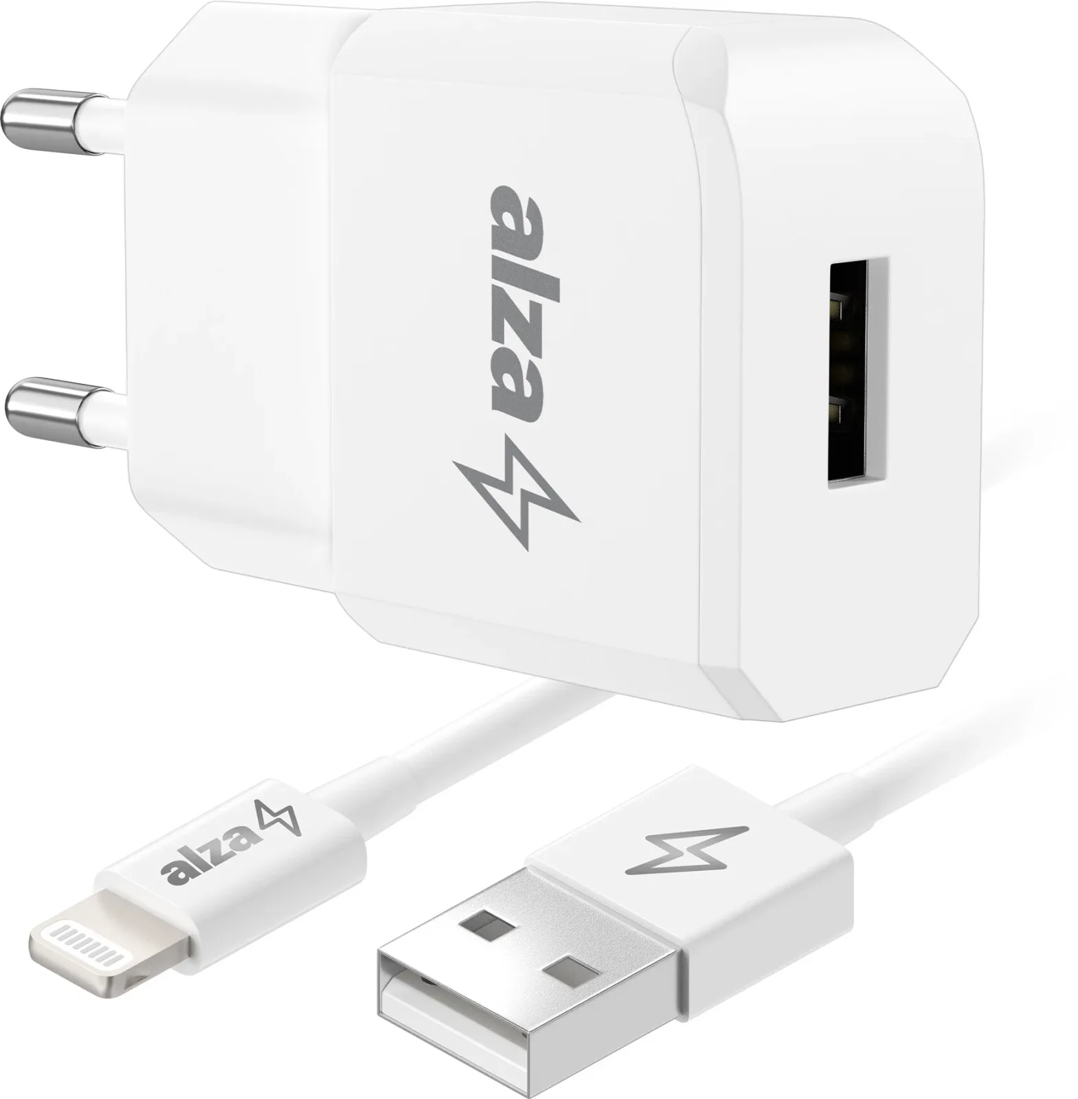 AlzaPower Smart Charger 2.1 A fehér + Core Lightning MFi (C189) 1 m, fehér
