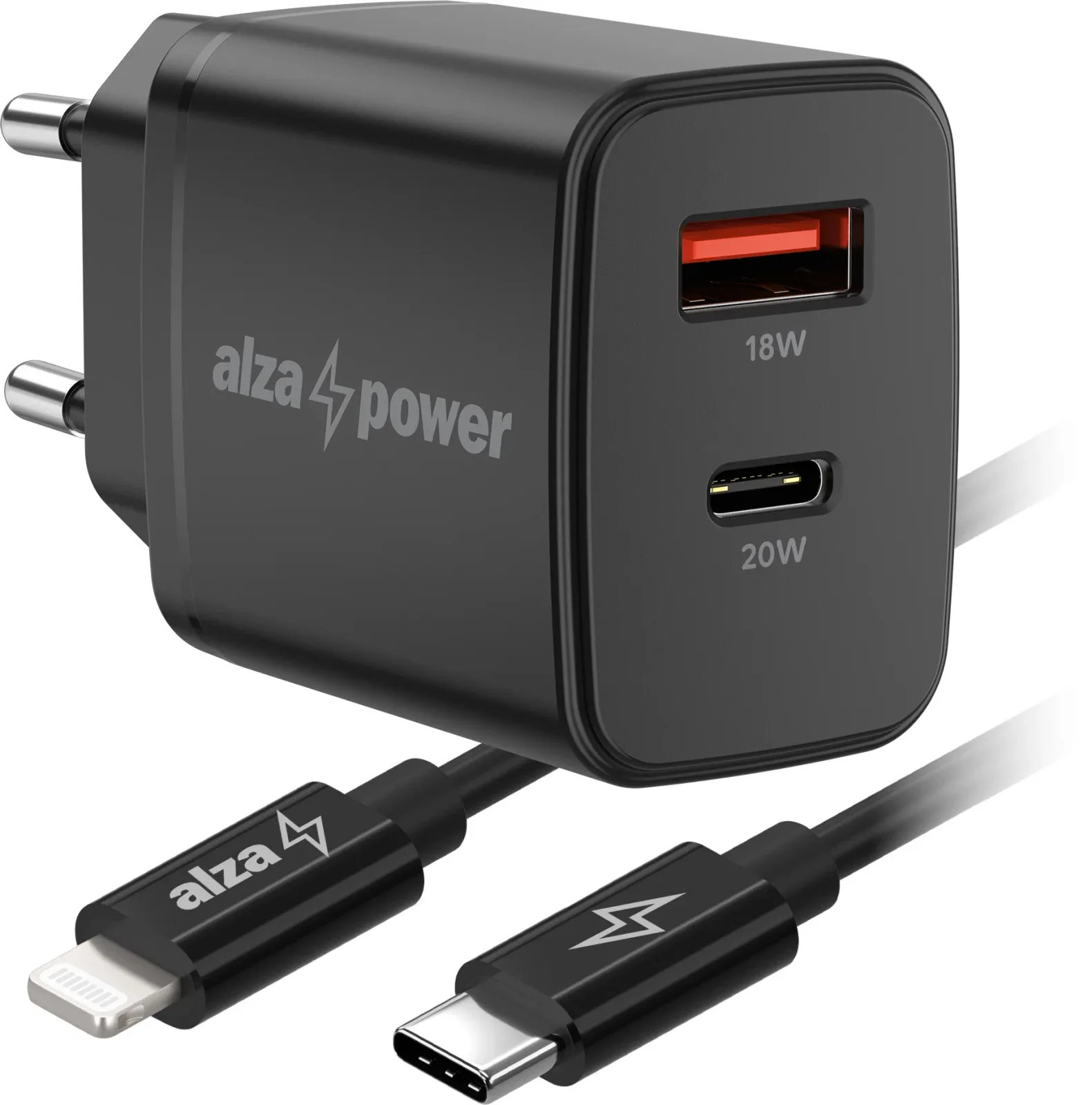 AlzaPower A101CA Fast Charge 20 W fekete + Core Lightning MFi 1 m, fekete
