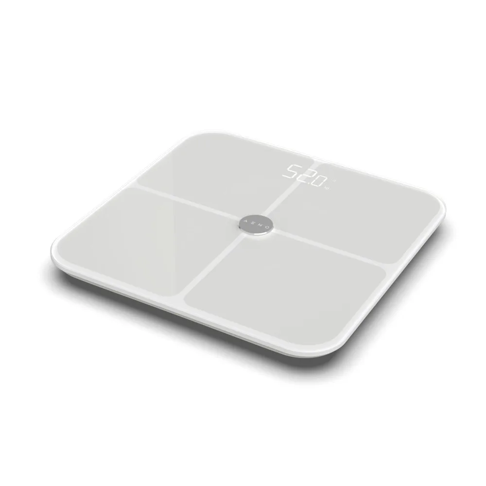AENO ABS0001S BS1S okos testmérleg, 15 féle mérőszám, LED kijelző, 180 kg-ig terhelhető, AENO app, 10+1 profil, ITO üveg