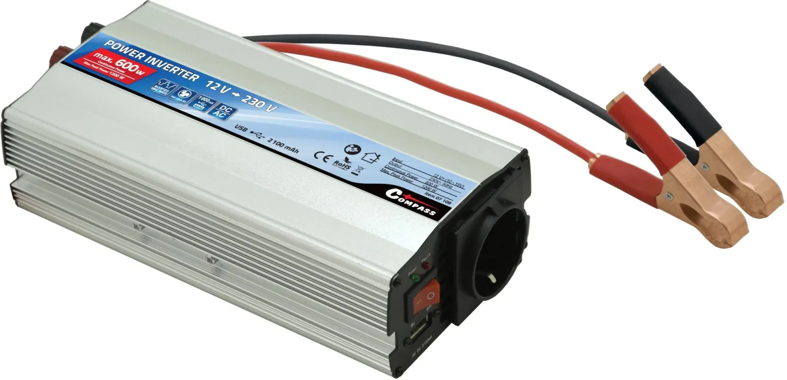 Compass Feszültség-átalakító, 12/230 V, 600 W + USB