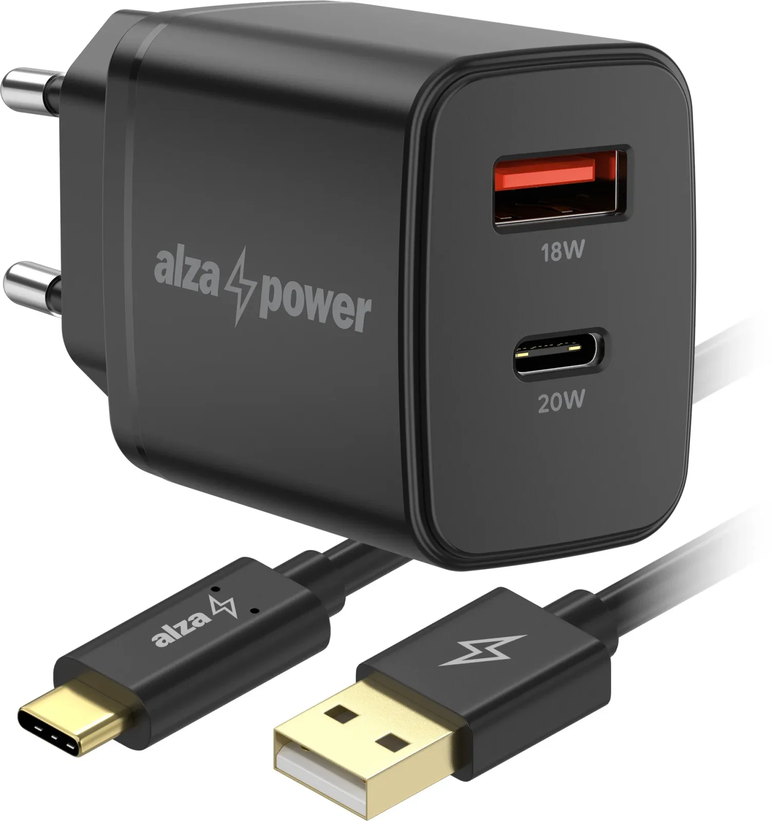 AlzaPower A101CA Fast Charge 20 W fekete + Core USB-C 2.0 1 m, fekete