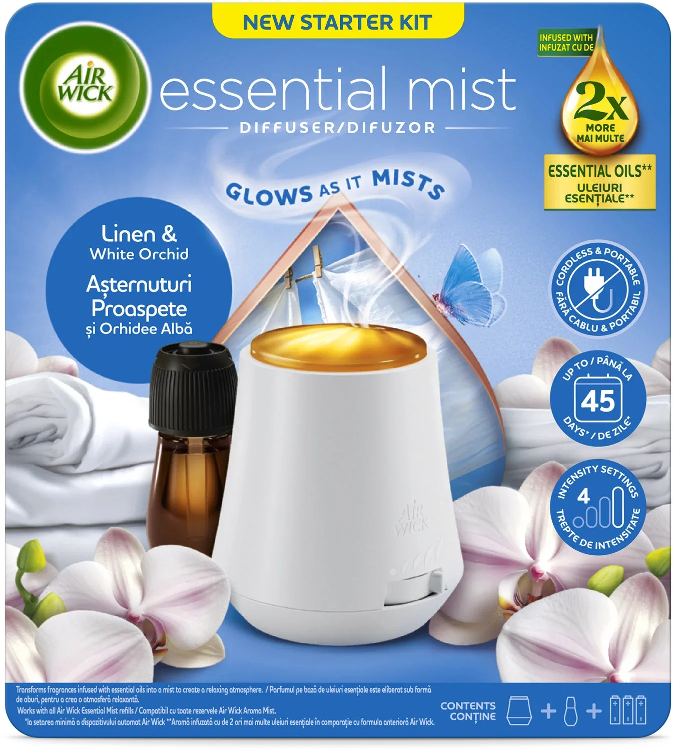 AIR WICK utántöltővel, Frissen mosott ruha és fehér orchidea, 20 ml