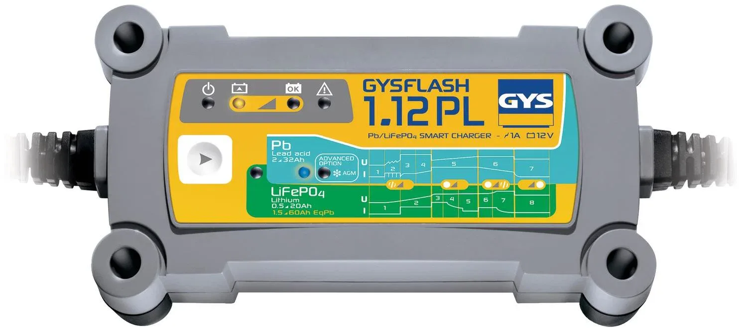 GYS Gysflash 1.12 PL, ólom és lítium akkumulátorok 12 V, 2-32 Ah, lítium 0,5-20 Ah, 1 A
