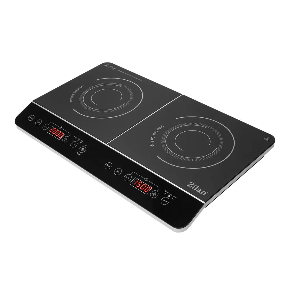 Zilan ZLN8088 indukciós főzőlap, 2000 W / 1500 W, 2 főzőlap, 2x10 fokozat, időzíthető, automatikus kikapcsolás, fekete