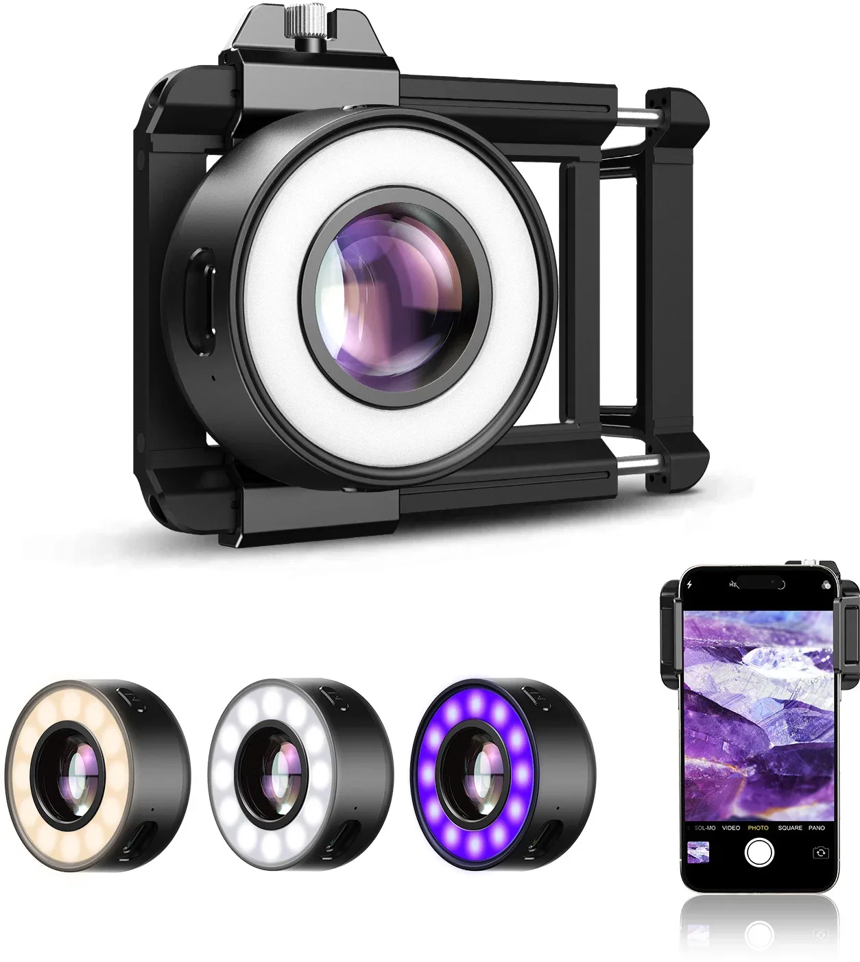 Apexel HD 120× Jewelry Macro Lens with LED Light + UV Light for Phone