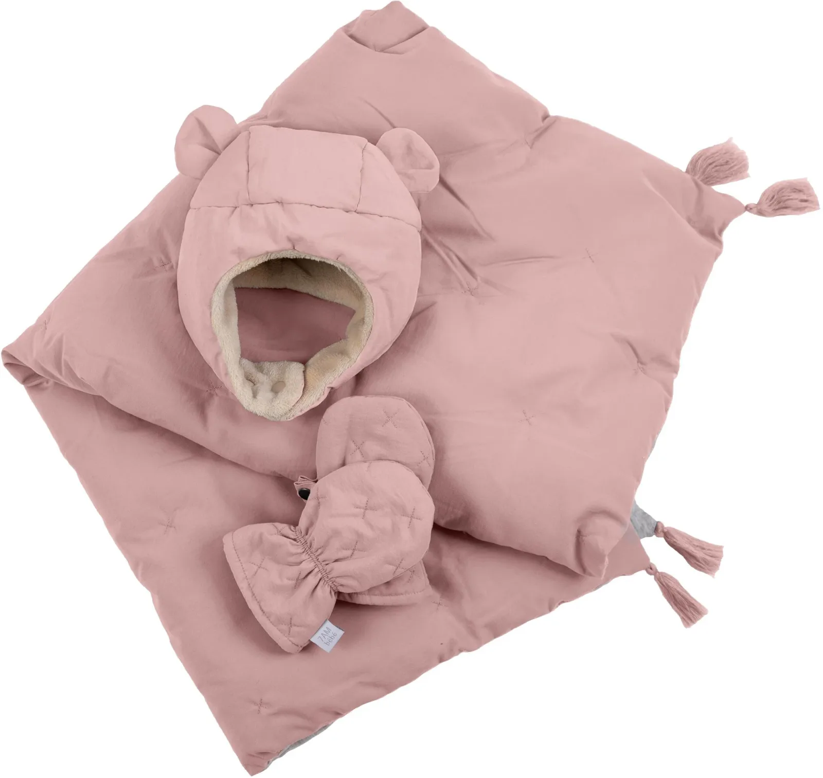 7AM Enfant készlet AIRY PINK (6-12 hó.) - sapka, kesztyű, takaró