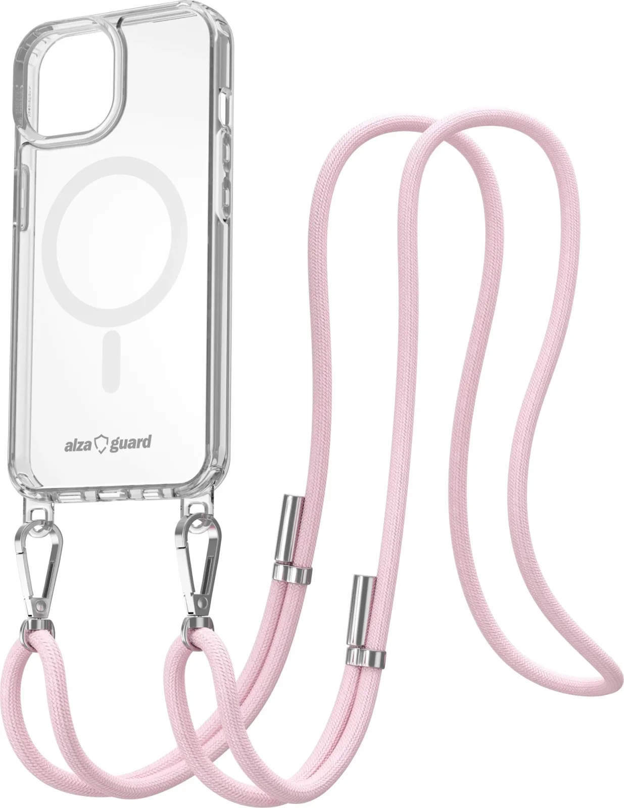 AlzaGuard Luxe Detach Lanyard iPhone 13 MagSafe tok rózsaszín zsinórral