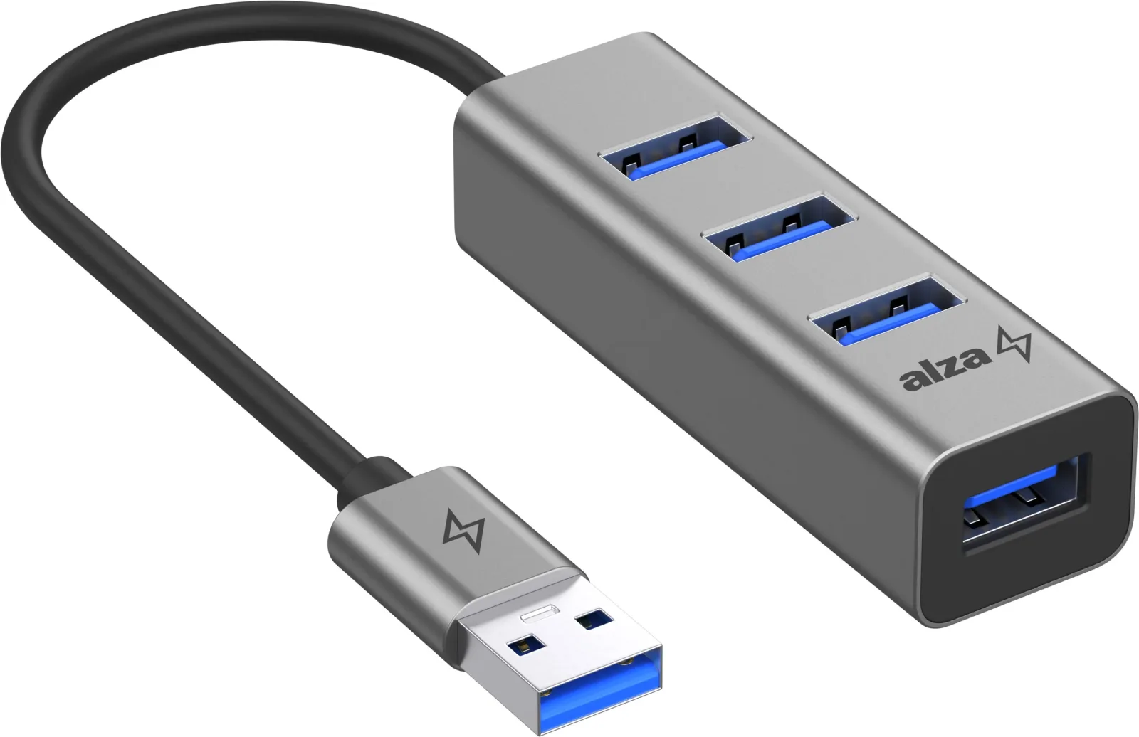 AlzaPower Metal USB hub USB-A (M) to 4× USB-A 3.0 (F) - asztroszürke