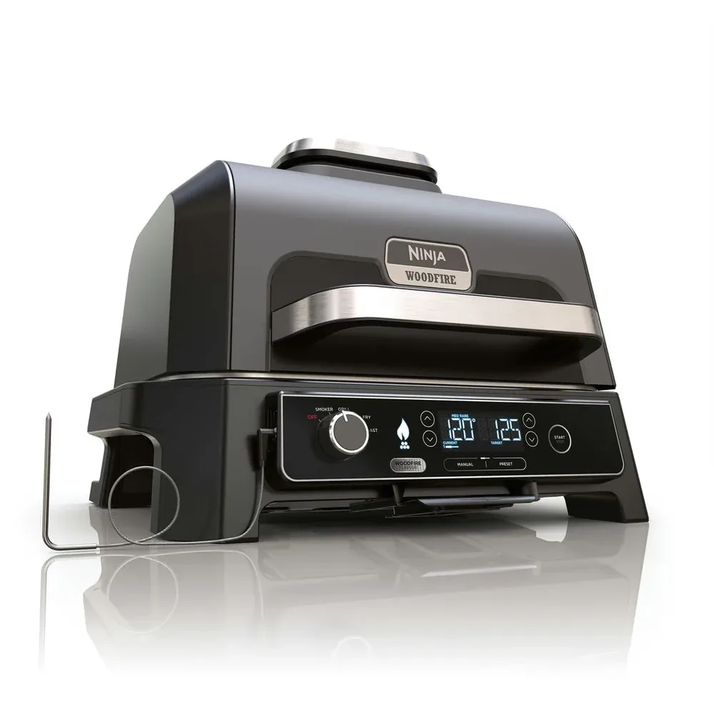 Ninja OG850EU Woodfire Pro XL; Elektromos BBQ, Grill, Airfryer & Füstölő; kültéri; 45cm x 31cm