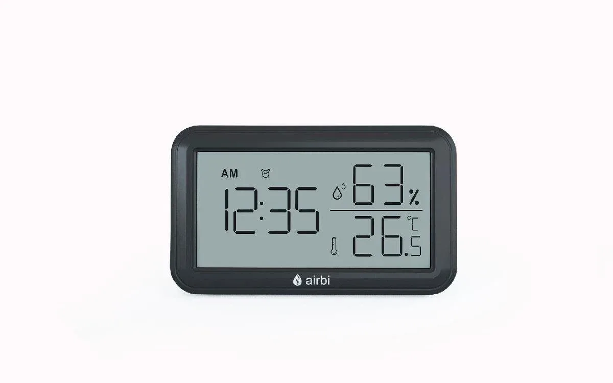 Airbi INDOOR - Szobahőmérő és páratartalom-mérő órával - fekete