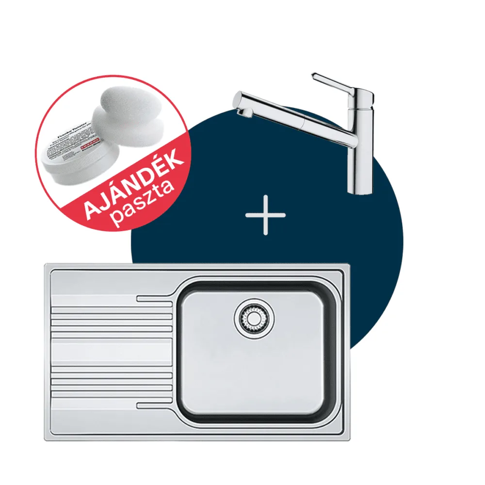 Franke Mosogató Smart SRX 611-86 LB balra és csaptelep ORBIT DOCCIA szett + Ajándék többfunkciós paszta